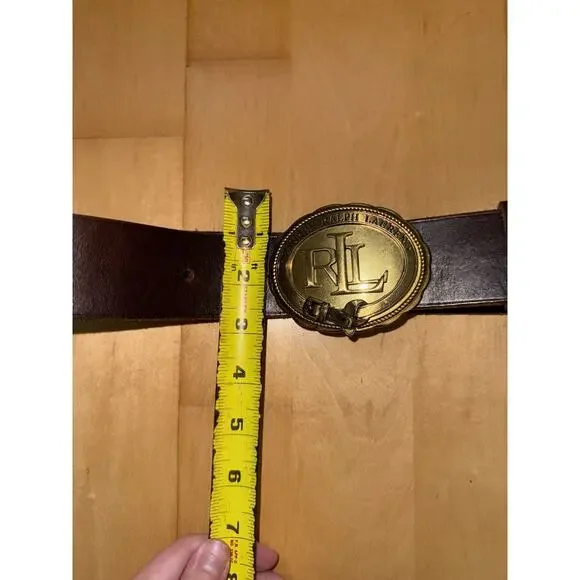 Ralph Lauren RL Oval Circle Logo Buckle Western Leather belt Brown M - Picture 4 of 5